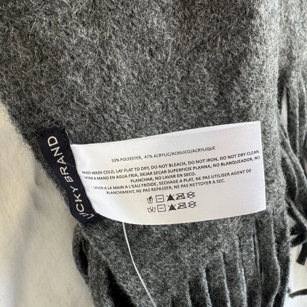 Lucky Brand Gray Fringe Scarf | Soft Knit Winter Wrap | NWT